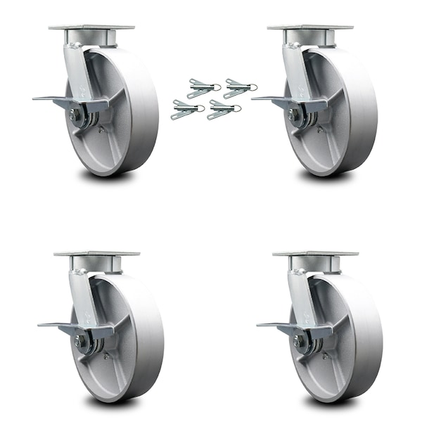 Service Caster 8 Inch Kingpinless Semi Steel Wheel Swivel Caster Set with Brake and Swivel Lock SCC-KP30S820-SSR-SLB-BSL-4 - main
